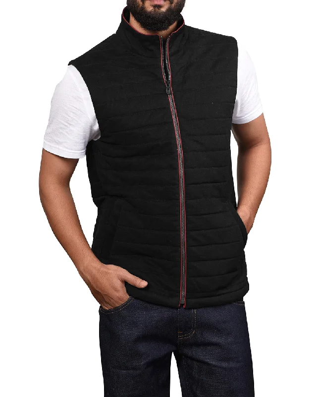 Quilted Gilets in Black Soft Twill Bold Men's Animal