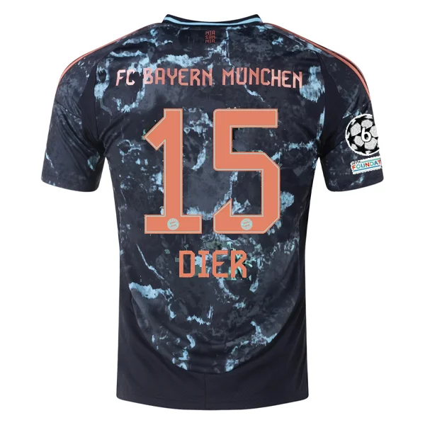 adidas Bayern Munich Authentic Eric Dier Away Jersey w/ Champions League Patches 24/25 (Black/Copper/Blue) Dynamic Men's High