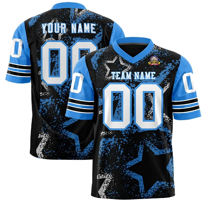 Custom Black Powder Blue-White Personalized Star Pattern Design Authentic Football Jersey Dynamic Men's Glow