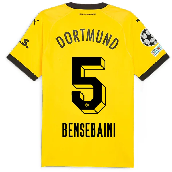 Puma Borussia Dortmund Authentic Bensebaini Home Jersey w/ Champions League Patches 23/24 (Cyber Yellow/Puma Black) Hip Men's Retro