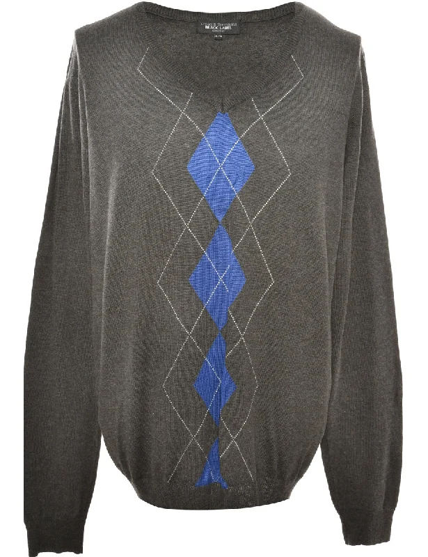 Argyle Black Jumper - XL Relaxed Men's Beach