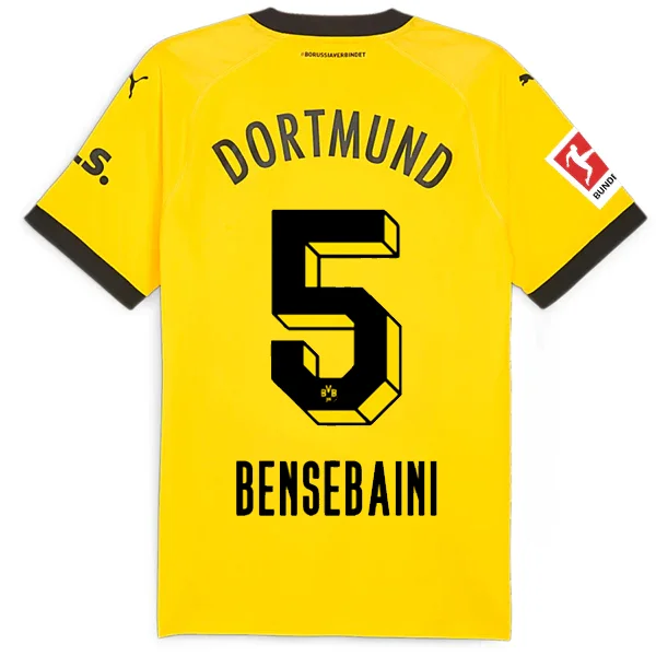 Puma Borussia Dortmund Authentic Bensebaini Home Jersey w/ Bundesliga Patch 23/24 (Cyber Yellow/Puma Black) Dapper Men's Bow