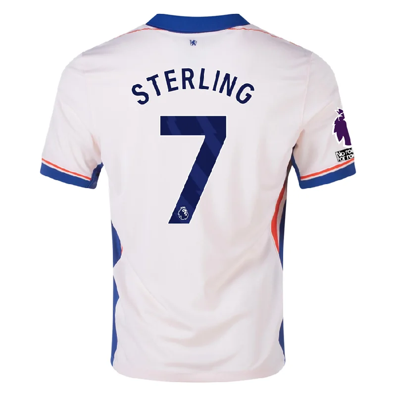 Nike Chelsea Raheem Sterling Away Jersey w/ EPL + No Room For Racism Patches 24/25 (Guava Ice/Rush Blue) Unique Men's Patch