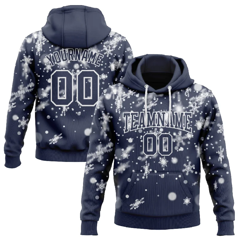 Custom Stitched Navy White Christmas Snowflakes 3D Sports Pullover Sweatshirt Hoodie Beach