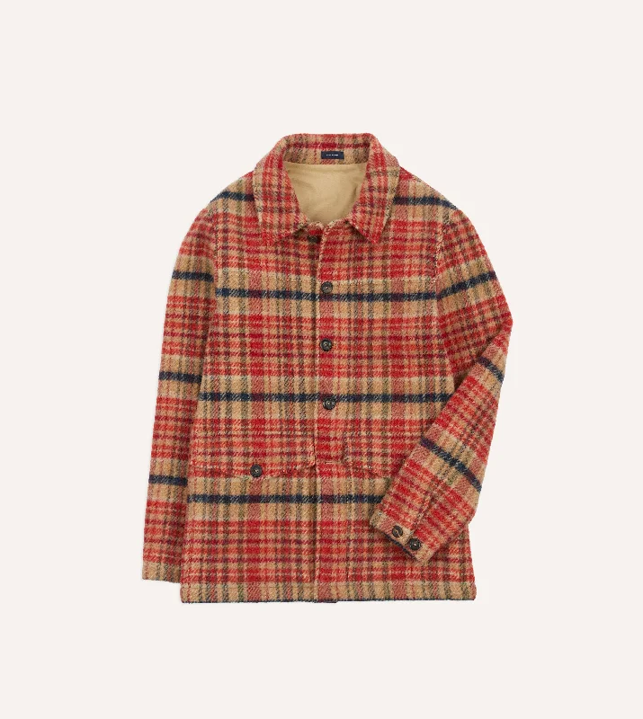 Red Check Wool Donkey Jacket Casual Men's Japanese 