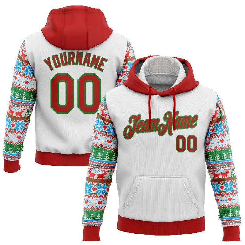 Custom Stitched White Red-Grass Green Christmas 3D Sports Pullover Sweatshirt Hoodie Casual Men's Loose