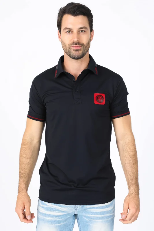 Mens Modern Fit Stretch Cotton Black Polo Athletic Men's High