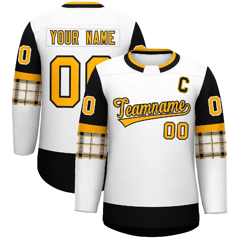 Custom White Black Personalized Raglan Sleeves Round-Neck Hockey Jersey Streetwear Style