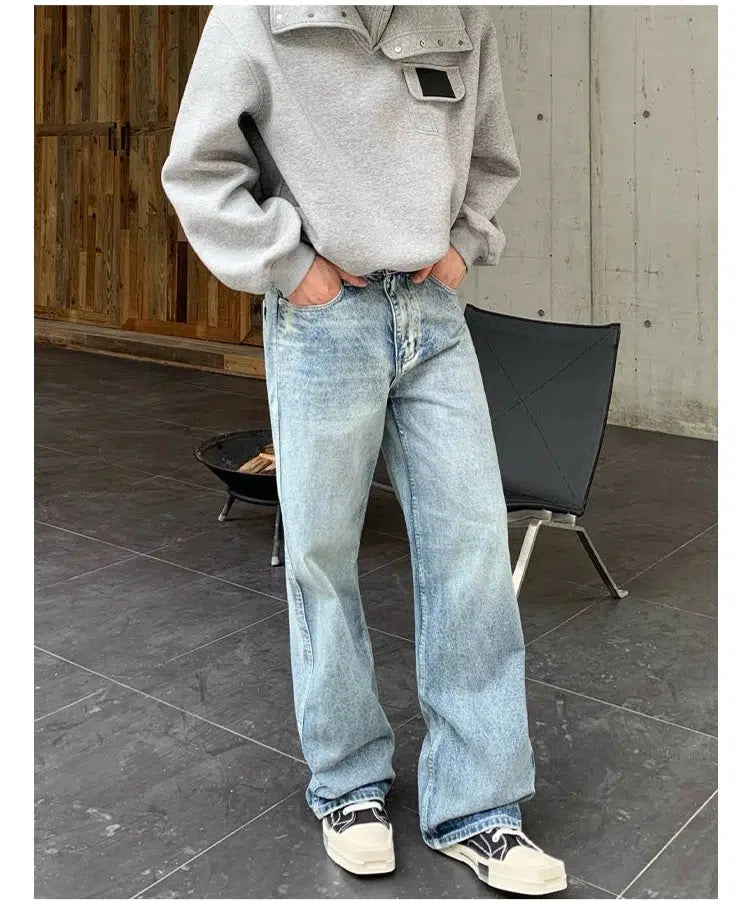 Classic Straight-Leg Denim Pants Elegant Men's Cashmere