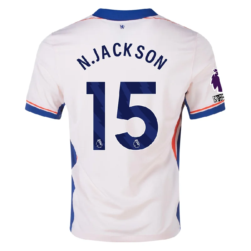 Nike Chelsea Nicolas Jackson Away Jersey w/ EPL + No Room For Racism Patches 24/25 (Guava Ice/Rush Blue) Modern Men's Tech