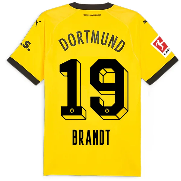 Puma Borussia Dortmund Authentic Julian Brandt Home Jersey w/ Bundesliga Patch 23/24 (Cyber Yellow/Puma Black) Modern Men's Geometric