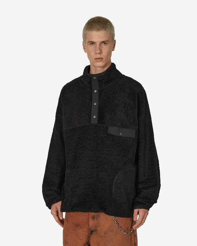 Cotton Fleece Pullover Black Sleek Men's Contemporary 