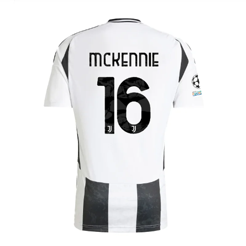 adidas Juventus Authentic Weston McKennie Home Jersey w/ Champions League + Copa Italia Patches 24/25 (White/Black) Cool Men's Distressed