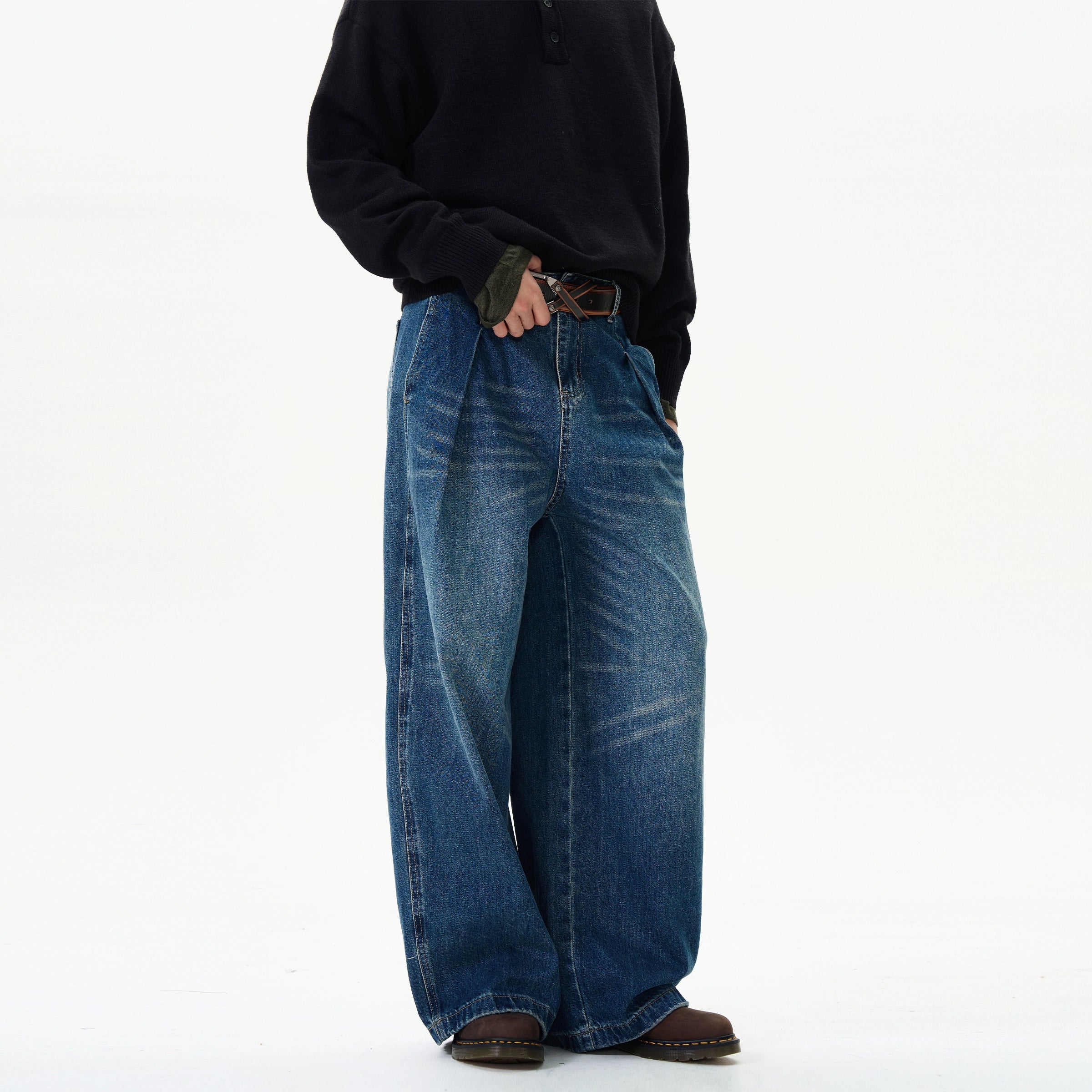 Dark Blue Wide-leg Jeans Tough Men's Tactical