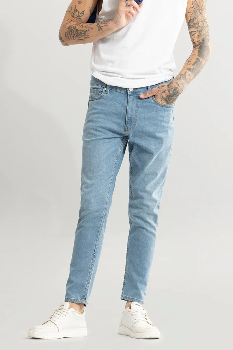 Ripple Light Blue Skinny Jeans Luxurious Men's High