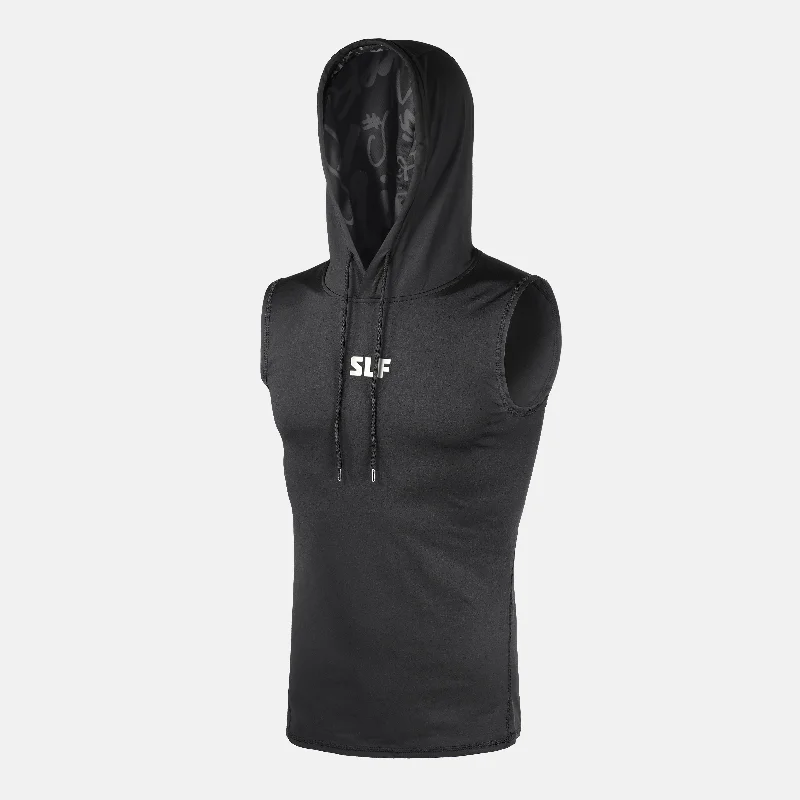 Basic Black Sleeveless Compression Hoodie Modern Men's 