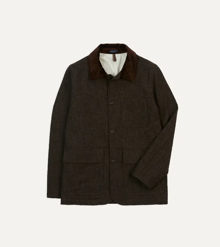 Brown Wool-Cotton Three-Pocket Chore Jacket Traditional Men's Wool