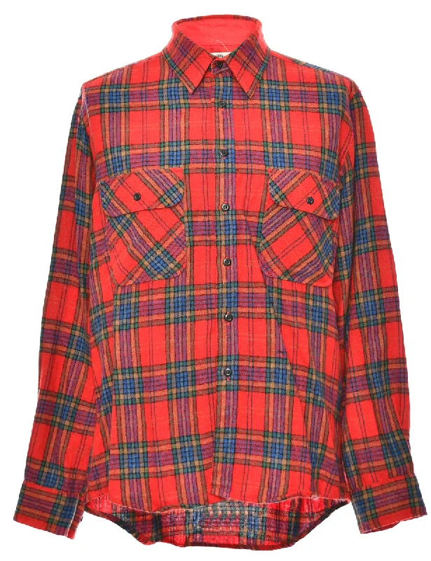 Long Sleeved Red Checked Shirt - L Luxurious Men's High