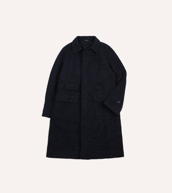 Navy Donegal Wool Raglan Coat Athletic Men's High