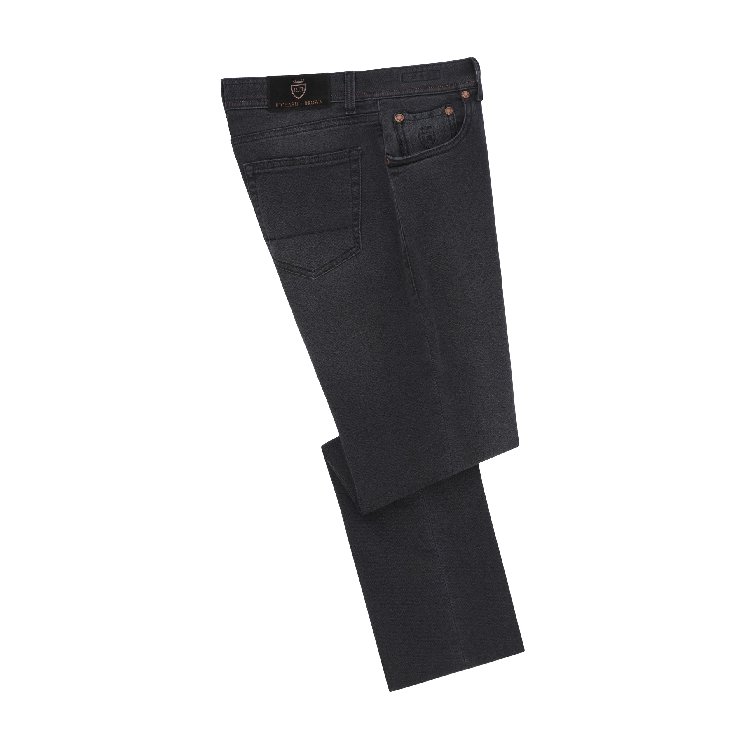 Stretch-Cotton Jeans in Dark Grey with Button Fastening Athletic Men's High