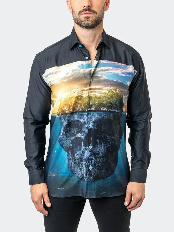 Maceoo Stretch Shirt | Fibonacci SkullIsland Black Cozy Men's Winter