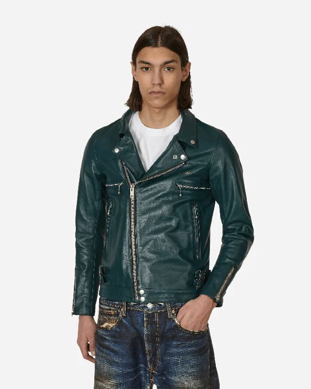 Leather Rider Jacket Green Preppy Men's College