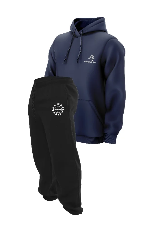 XAPE Global Joggers & Essential Hoodie Combo - Black/Navy Monochromatic All