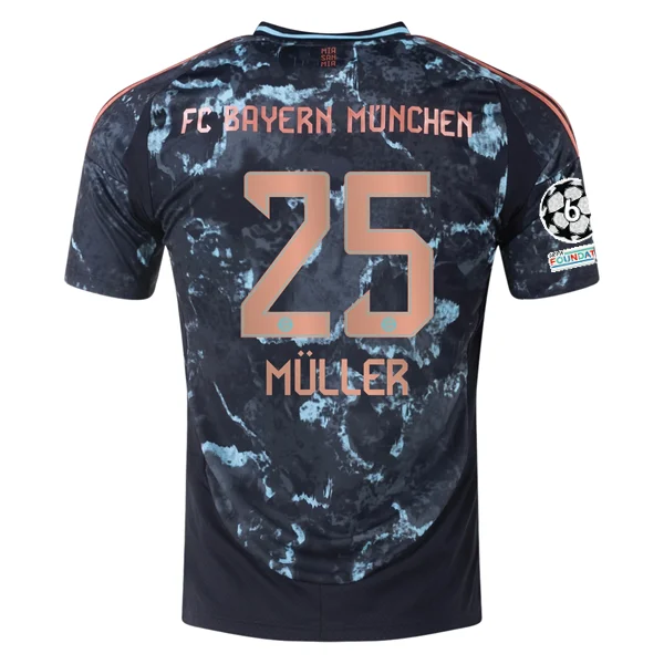 adidas Bayern Munich Authentic Thomas Muller Away Jersey w/ Champions League Patches 24/25 (Black/Copper/Blue) Monochromatic All