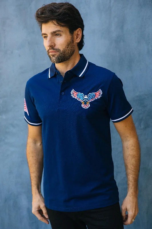 Mens Modern Fit Stretch USA Embroidery Polo Sophisticated Men's 