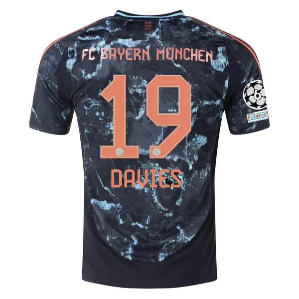 adidas Bayern Munich Authentic Alphonso Davies Away Jersey w/ Champions League Patches 24/25 (Black/Copper/Blue) Sporty Men's Tennis