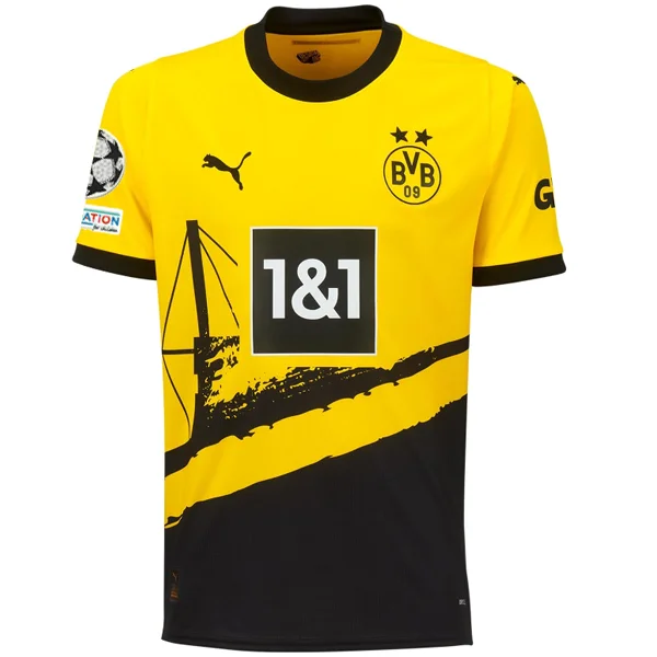 Puma Borussia Dortmund Home Jersey w/ Champions League Patches 23/24 (Cyber Yellow/Puma Black) Laid