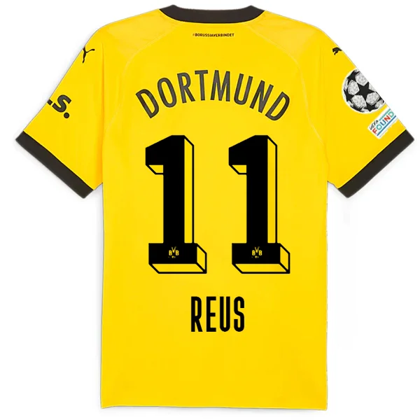 Puma Borussia Dortmund Authentic Marco Reus Home Jersey w/ Champions League Patches 23/24 (Cyber Yellow/Puma Black) Preppy Men's College