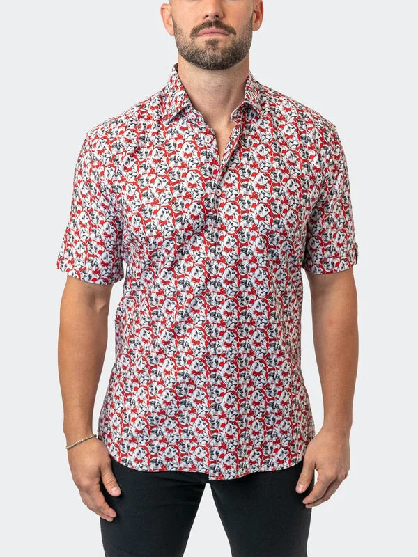 Maceoo Stretch Short-Sleeve Shirt | Galileo FrenchieBow Red Sporty Men's Tennis