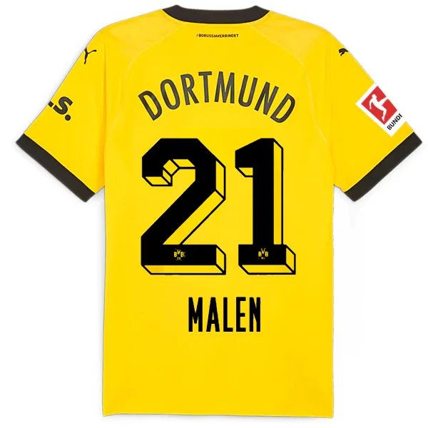 Puma Borussia Dortmund Authentic Malen Home Jersey w/ Bundesliga Patch 23/24 (Cyber Yellow/Puma Black) Sporty Men's Athleisure 