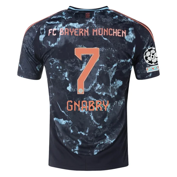 adidas Bayern Munich Authentic Serge Gnabry Away Jersey w/ Champions League Patches 24/25 (Black/Copper/Blue) Elegant Men's Cashmere