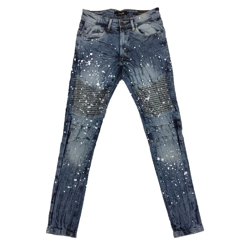 Spark Dark Blue Splatter Biker Jean Preppy Men's College