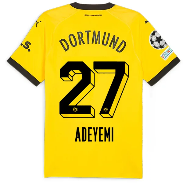 Puma Borussia Dortmund Authentic Karim Adeyemi Home Jersey w/ Champions League Patches 23/24 (Cyber Yellow/Puma Black) Cozy Men's Sherpa