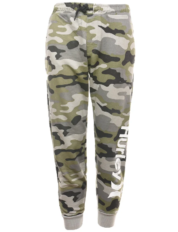 Camouflage Print Olive Green Hurley Jogging bottoms - W32 L26 Hip Men's Urban