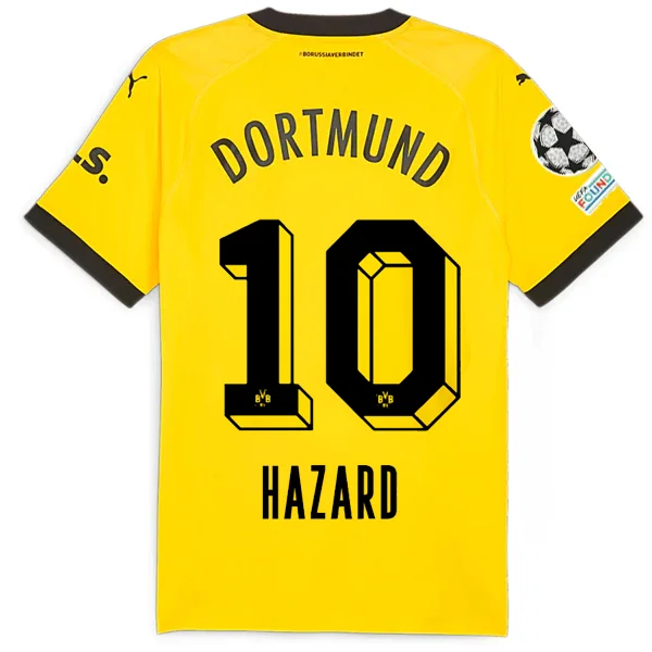 Puma Borussia Dortmund Authentic Thorgan Hazard Home Jersey w/ Champions League Patches 23/24 (Cyber Yellow/Puma Black) Cozy Men's Winter