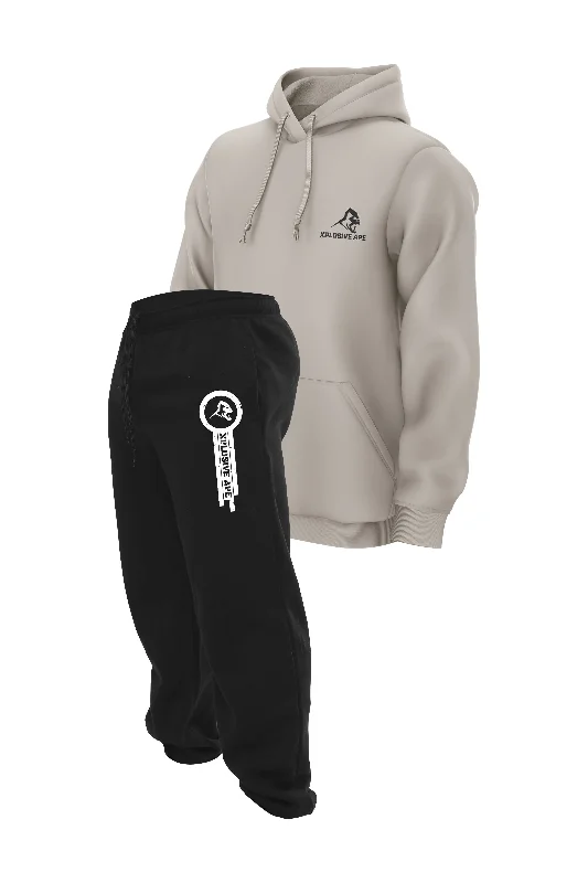 XAPE Panelled Joggers & Essential Hoodie Combo - Black/Sand British Gentleman Style