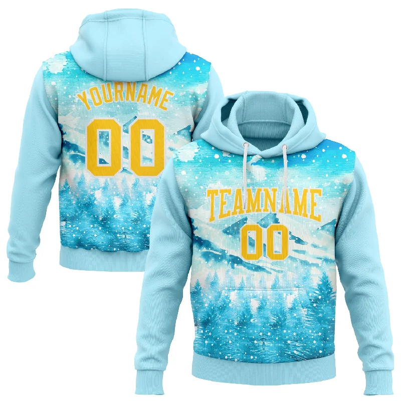 Custom Stitched Lakes Blue Yellow-White Christmas Snowflakes 3D Sports Pullover Sweatshirt Hoodie Classic Men's Pin