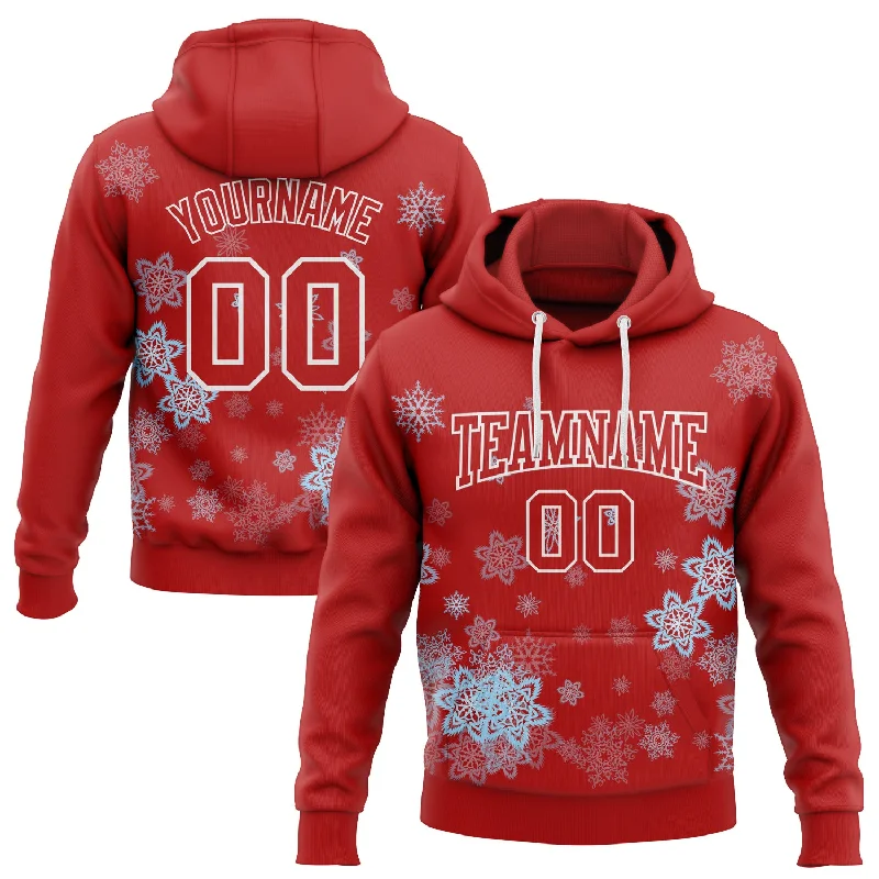 Custom Stitched Red White Christmas Snowflakes 3D Sports Pullover Sweatshirt Hoodie Organic