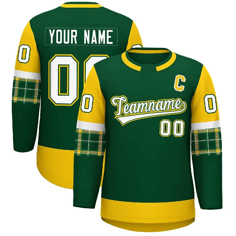 Custom Green Gold Personalized Raglan Sleeves Round-Neck Hockey Jersey Athletic Men's High