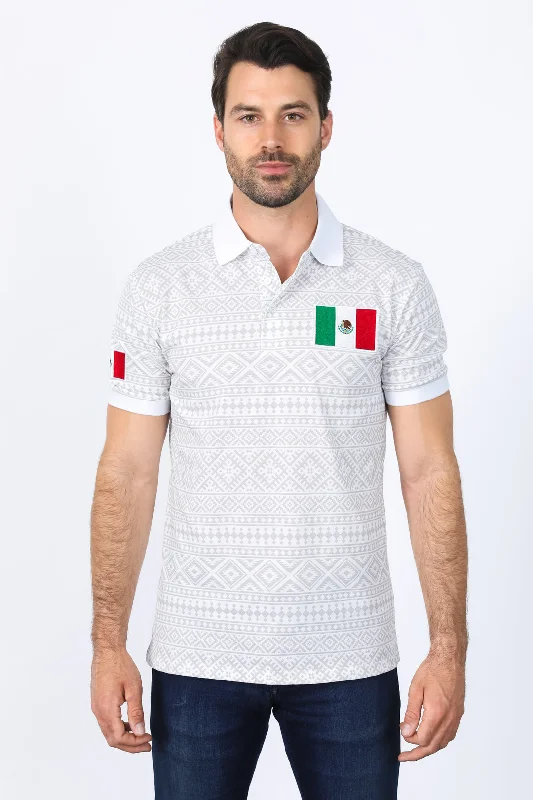 Mens Modern Fit Stretch MEXICO Cotton Polo with Aztec Print Beach