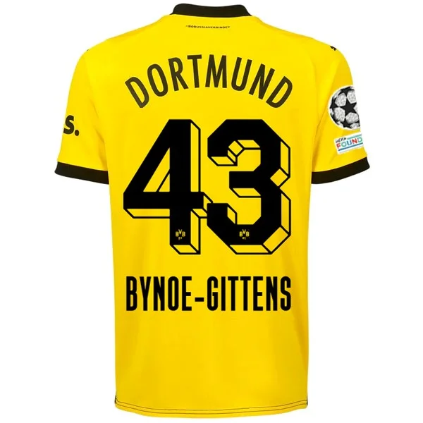 Puma Borussia Dortmund Jamie Bynoe-Gittens Home Jersey w/ Champions League Patches 23/24 (Cyber Yellow/Puma Black) Unique Men's Upcycled