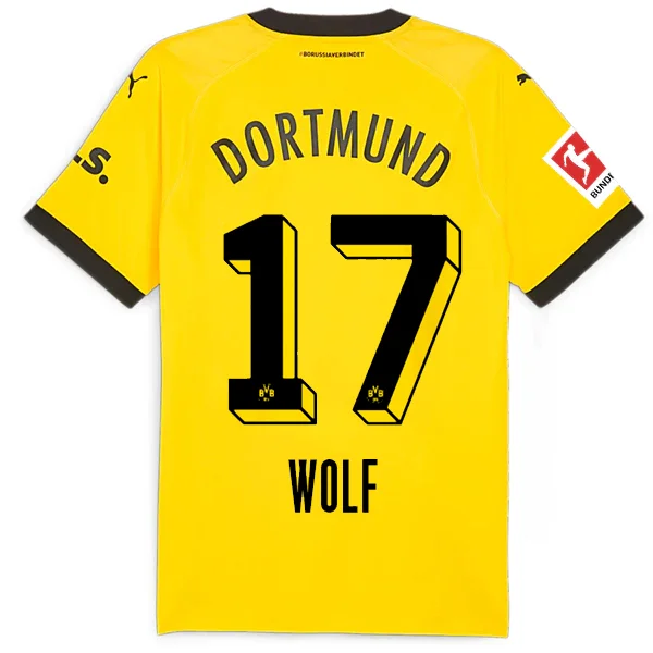 Puma Borussia Dortmund Authentic Wolf Home Jersey w/ Bundesliga Patch 23/24 (Cyber Yellow/Puma Black) Preppy Men's College