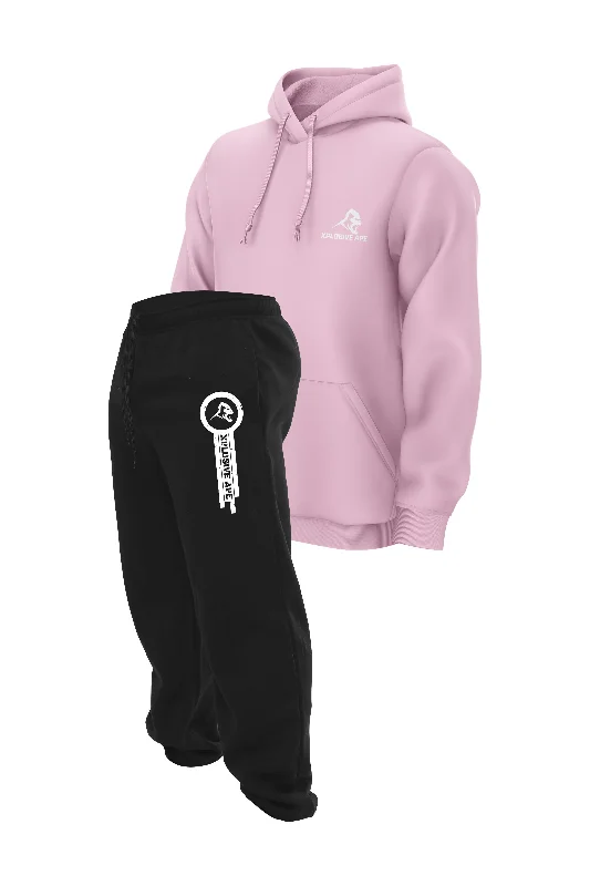 XAPE Panelled Joggers & Essential Hoodie Combo - Black/Light Pink Rugged Men's Outdoor 