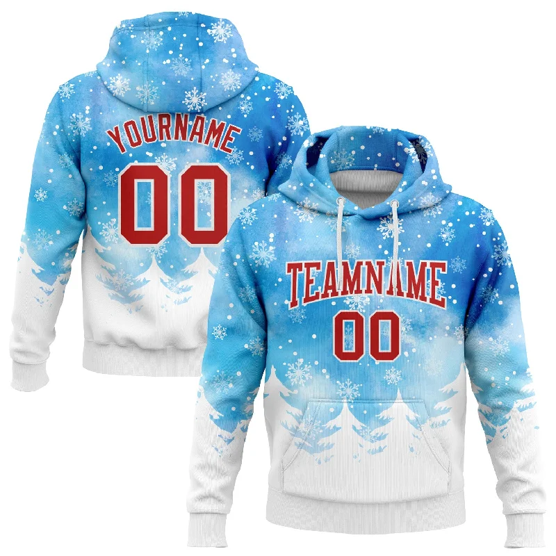 Custom Stitched Powder Blue Red-White Christmas Snowflakes 3D Sports Pullover Sweatshirt Hoodie Traditional Men's Country