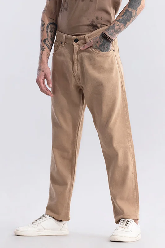 Riotous Beige Baggy Fit Jeans Sleek Men's Metallic