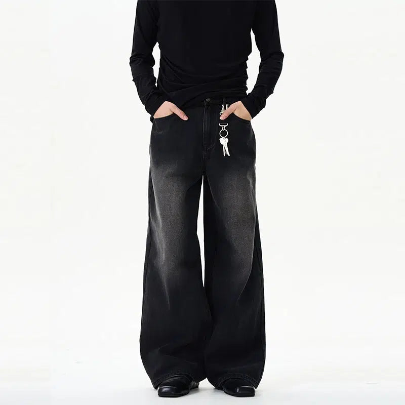 Black Wide-Leg Denim Pants Casual Men's Loose